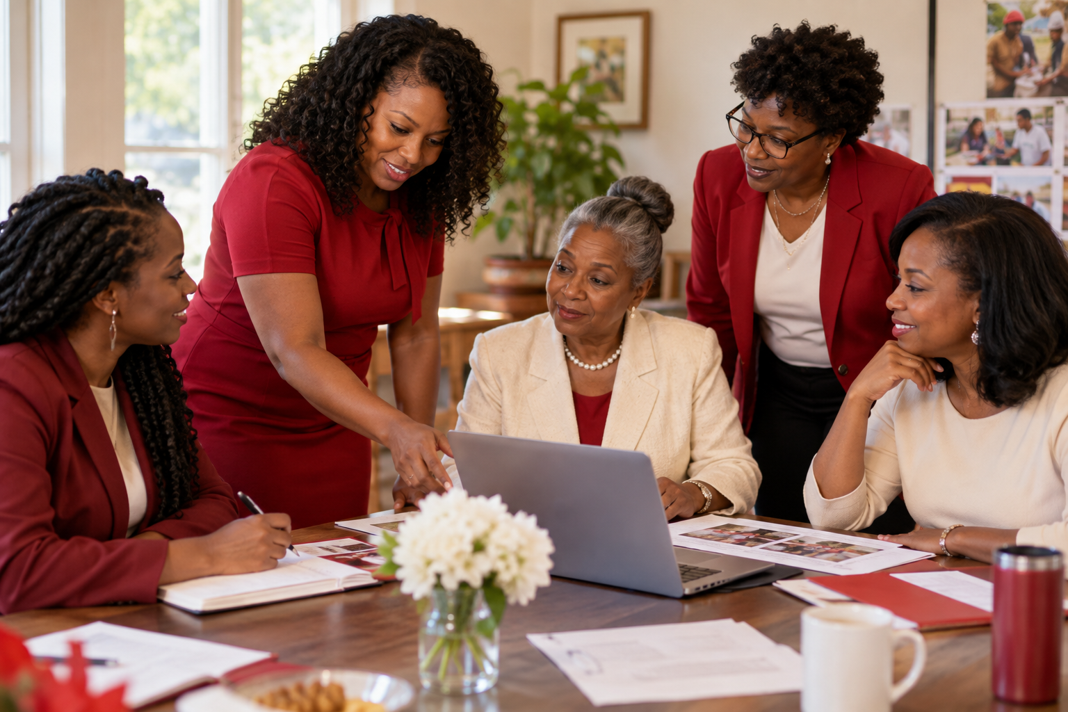 Illustrative scene of women planning a community project together